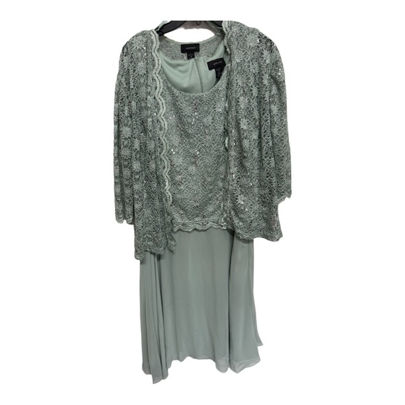 R&M Richard's Mother of the Bride Mint Sage Green Dress Sequin Cover Up Size 16 - Picture 1 of 7